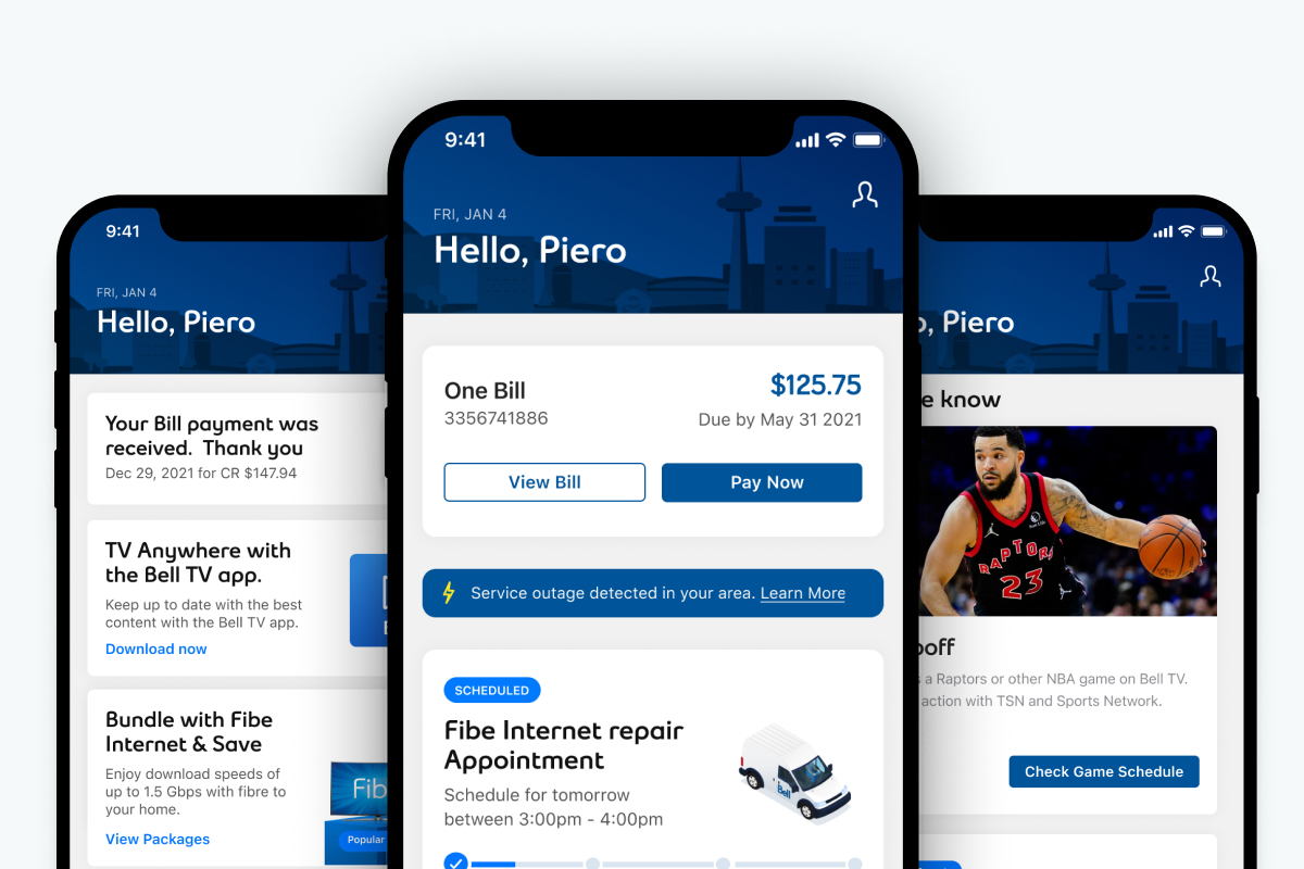My Bell personalized home feed interface