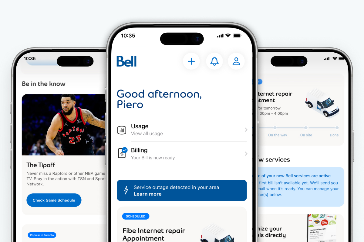 My Bell personalized home feed interface